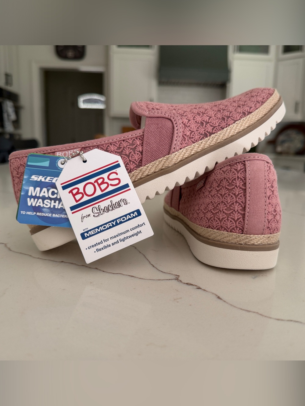 BOBS from Skechers Women’s Dusty Rose Crochet Slip-On Flats